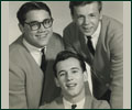 The folk music years: '63/'64 with The Milestone Trio and class buddies Jim Cunningham (top left) and Dave Leonards (top right)